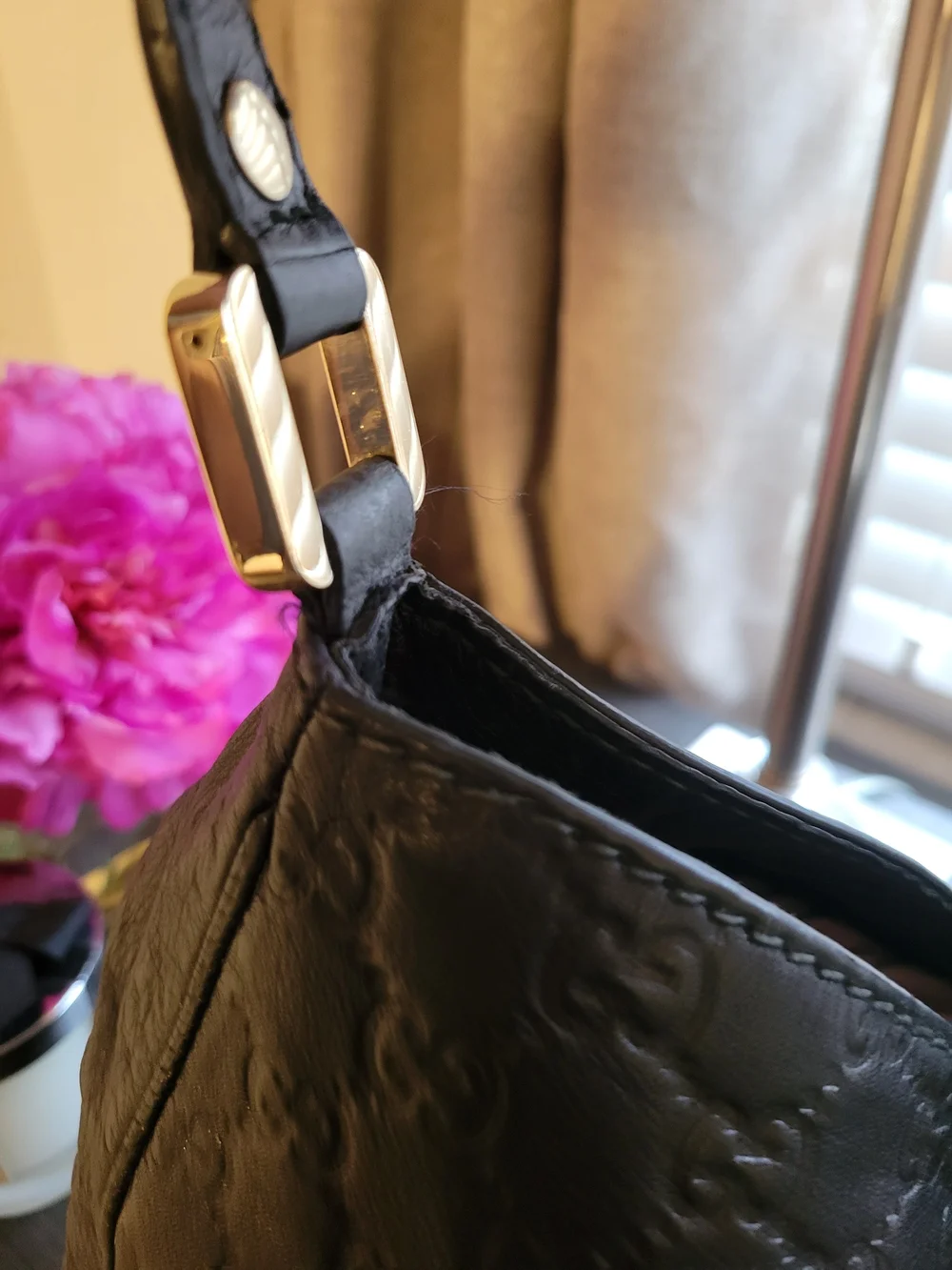 Gucci Black Embossed Monogram Hobo with Gold Plate